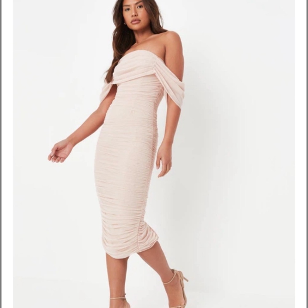 Missguided One-Shoulder Ruched Midi Dress in Blush Pink